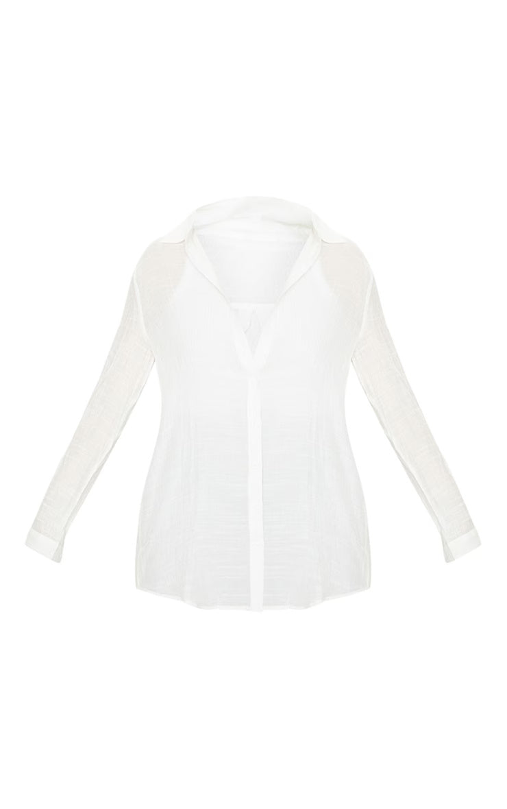 White Linen Look Oversized Beach Shirt