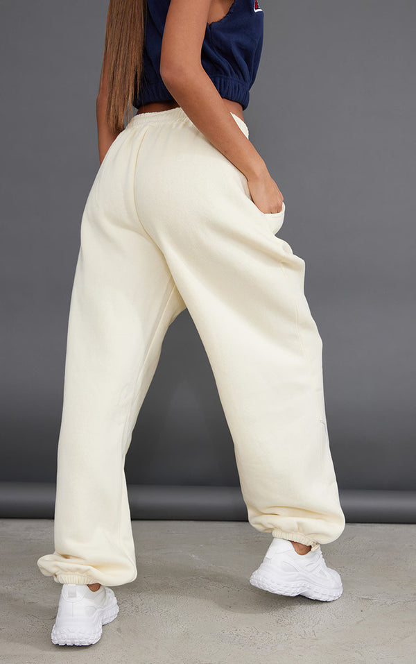 Cream Sweat Piping Detail Toggle Waist Joggers