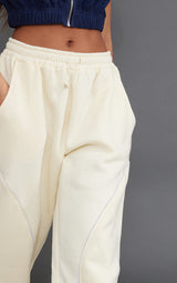 Cream Sweat Piping Detail Toggle Waist Joggers