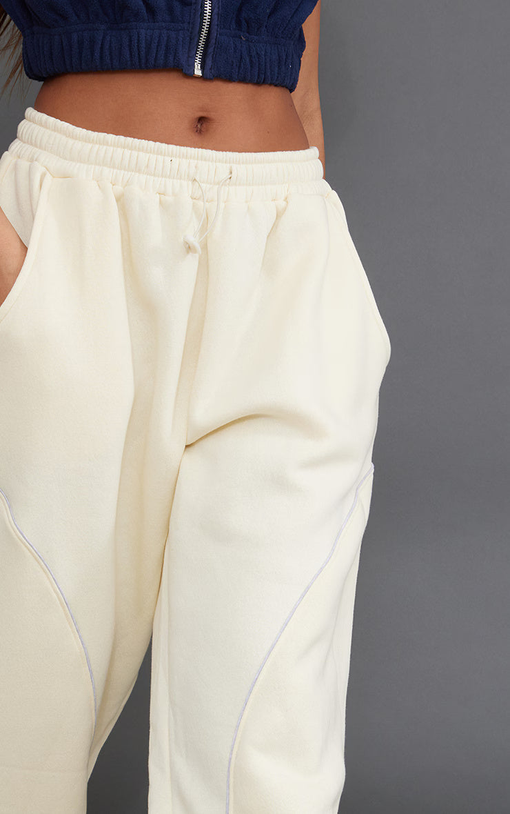 Cream Sweat Piping Detail Toggle Waist Joggers