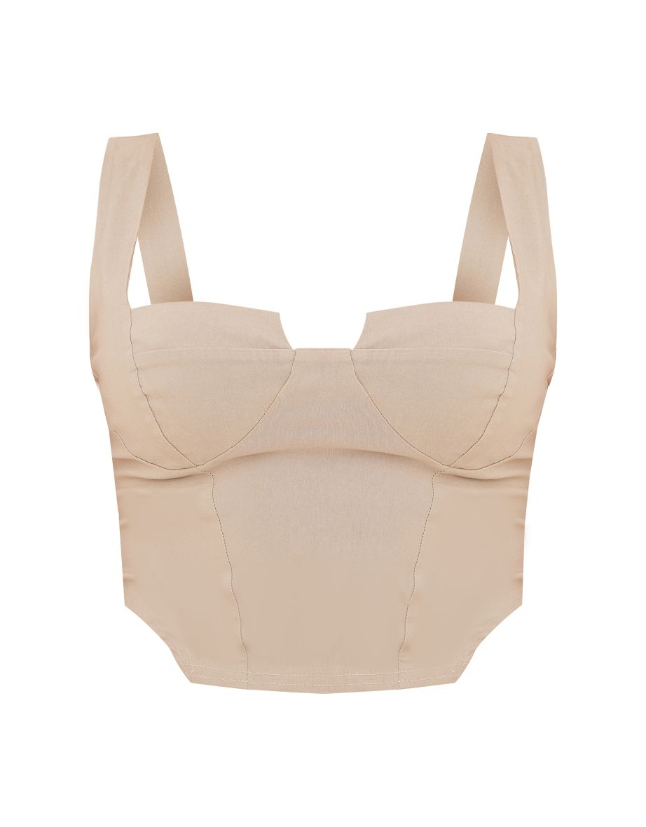 Stone Bengaline Stretch Woven Ruched Bust Crop Top