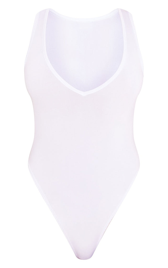 Recycled Basic White Slinky V Neck Bodysuit