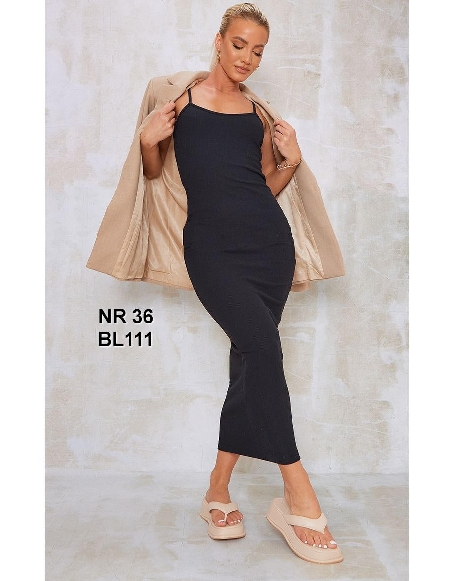 Black Rib Scoop Neck Strappy Midaxi Dress