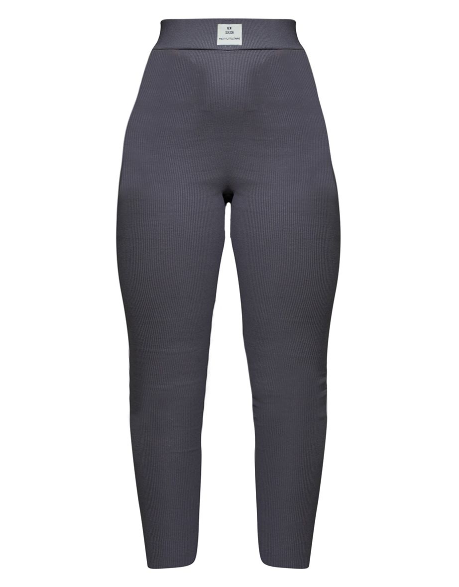 PRETTYLITTLETHING Dove Grey Rib New Season Badge Leggings