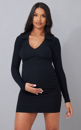 Maternity crna mini haljina sa dubokim dekolteom i rolkom