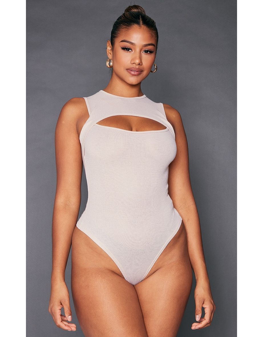 Stone Rib Sleeveless Cut Out Chest Bodysuit