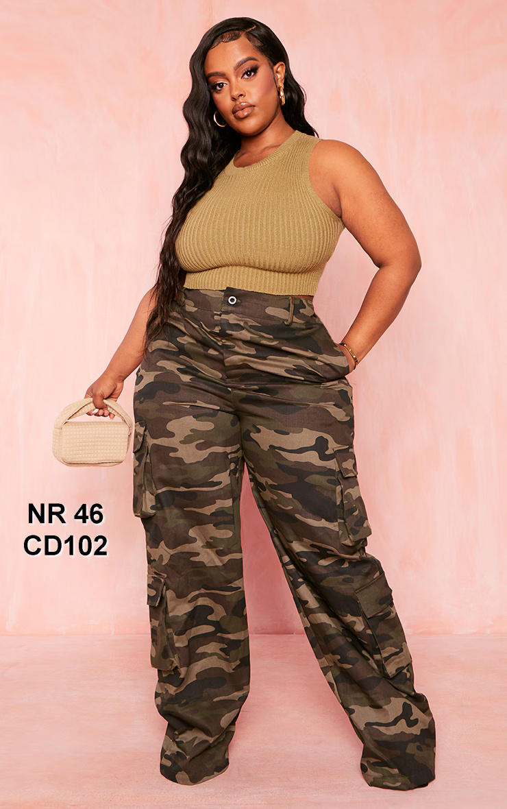 Plus Khaki Camo Cargo Trousers