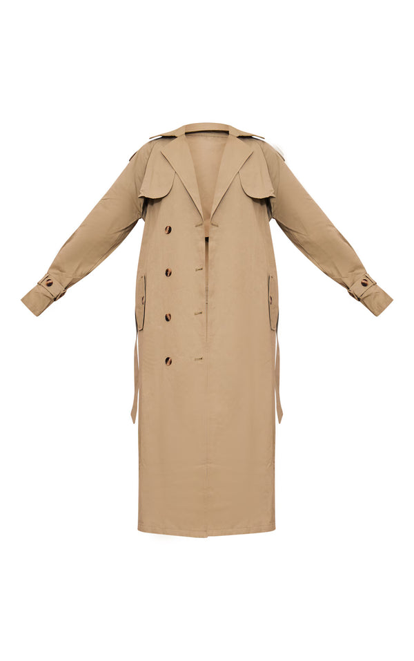 Khaki Panel Detail Belted Trench Coat