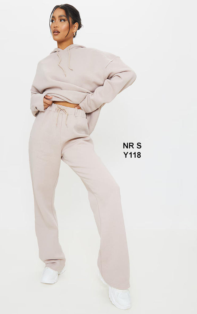 Mushroom Raw Stitch Detail Wide Leg Joggers