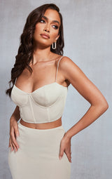 Stone Woven Micro Plisse Strappy Corset Top
