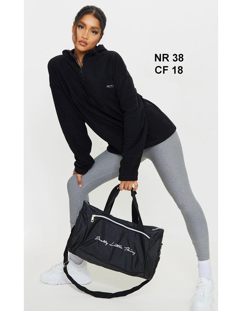 PRETTYLITTLETHING Black Half Zip Hooded Fleece