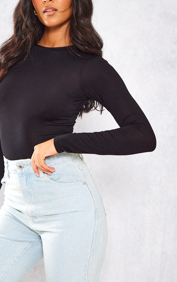 Tall Black Basic Crew Neck Long Sleeve Bodysuit