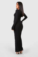 boohoo Petite Slinky Scoop Neck Long Sleeve Maxi Dress