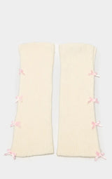 Beige Bow Detail Arm Warmers