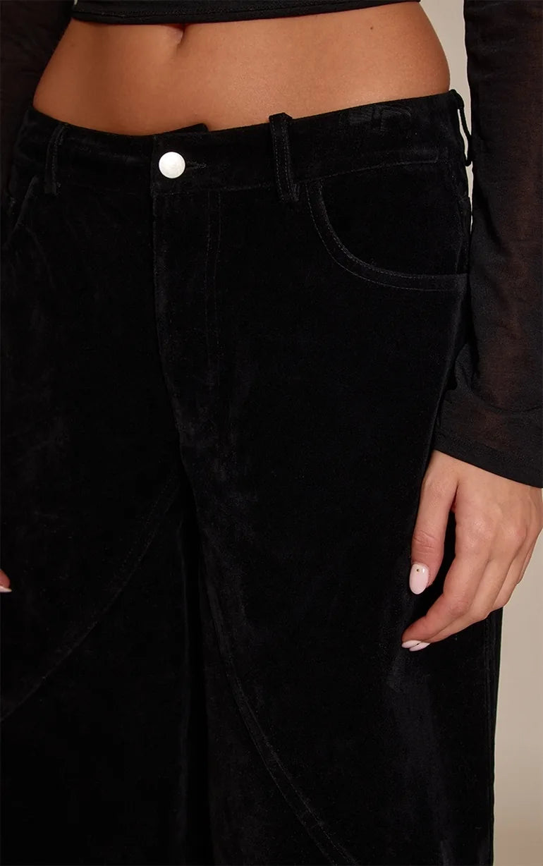 Black Faux Suede Cargo Trousers