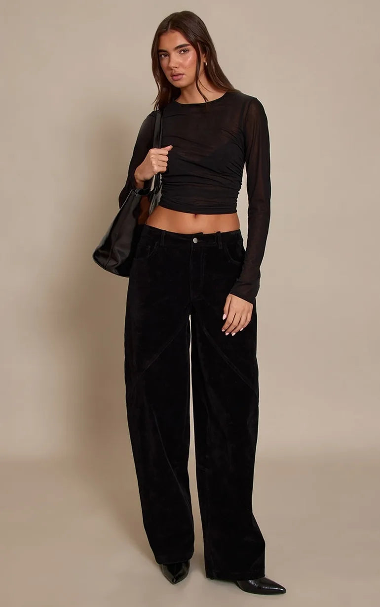 Black Faux Suede Cargo Trousers