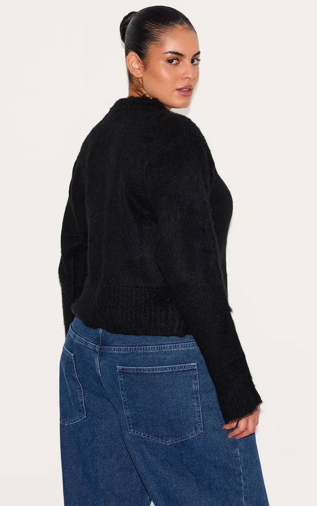 Black Eyelash Knitted Cardigan